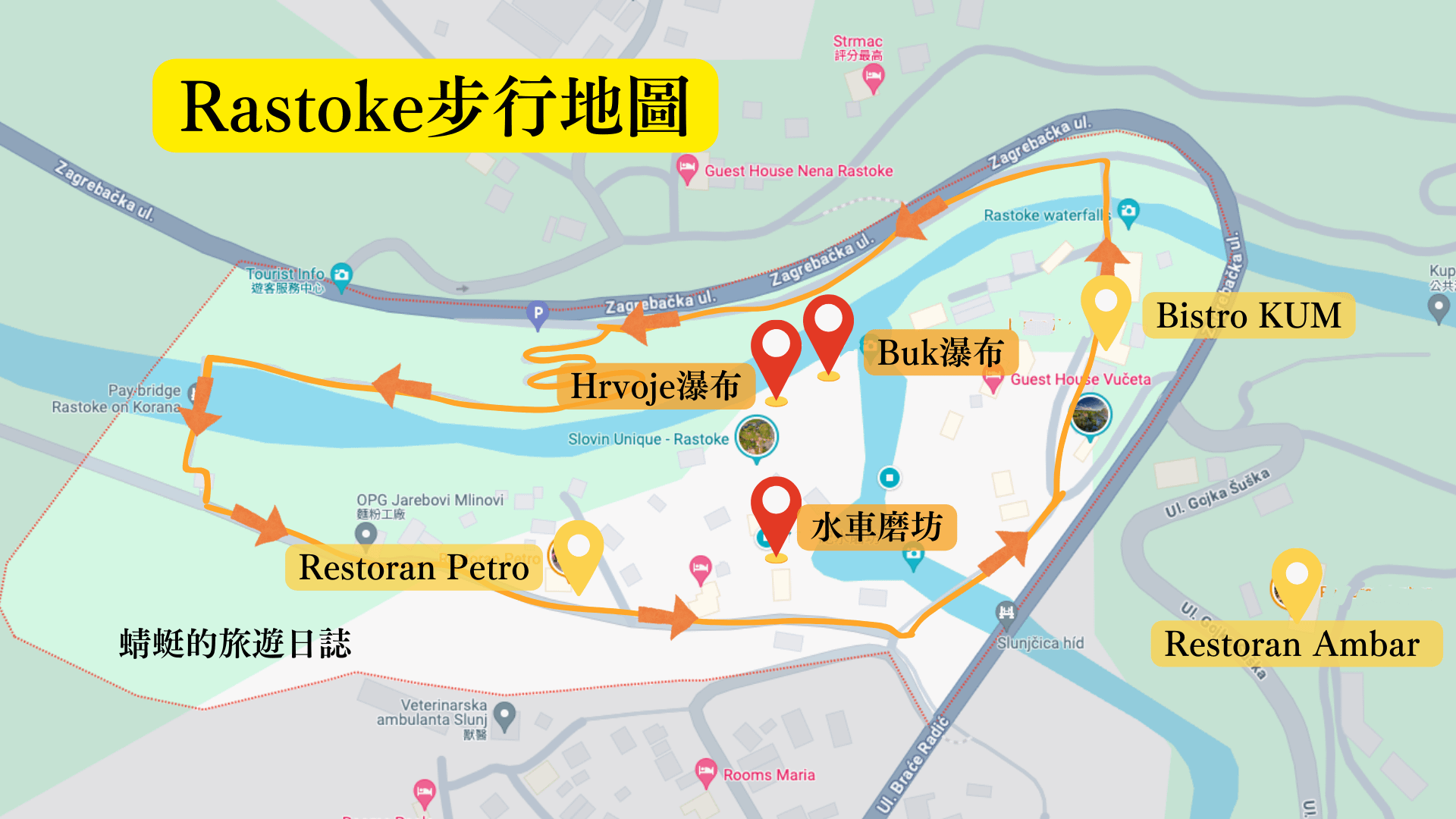 rastoke walking guide map