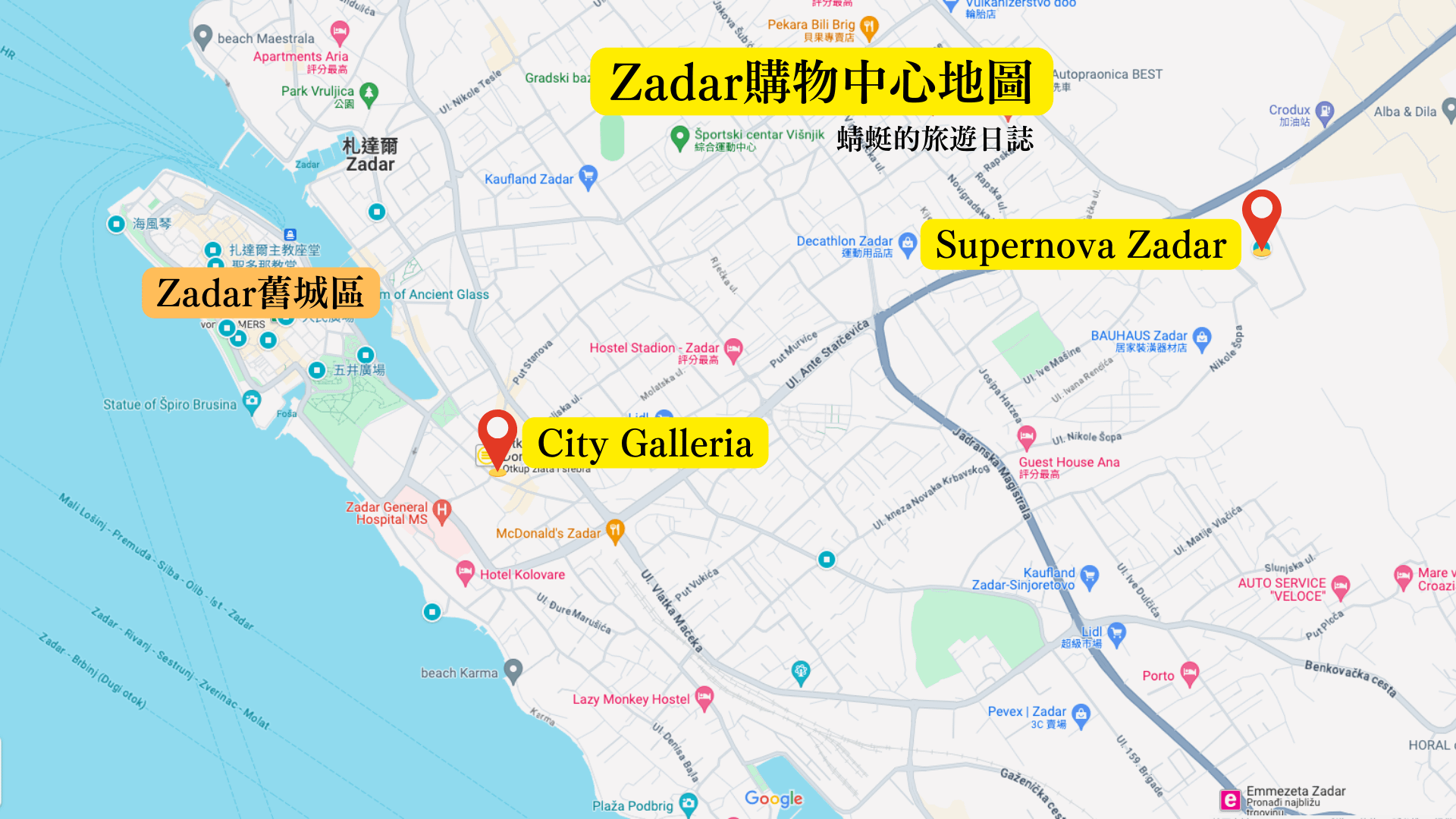 Zadar購物中心地圖