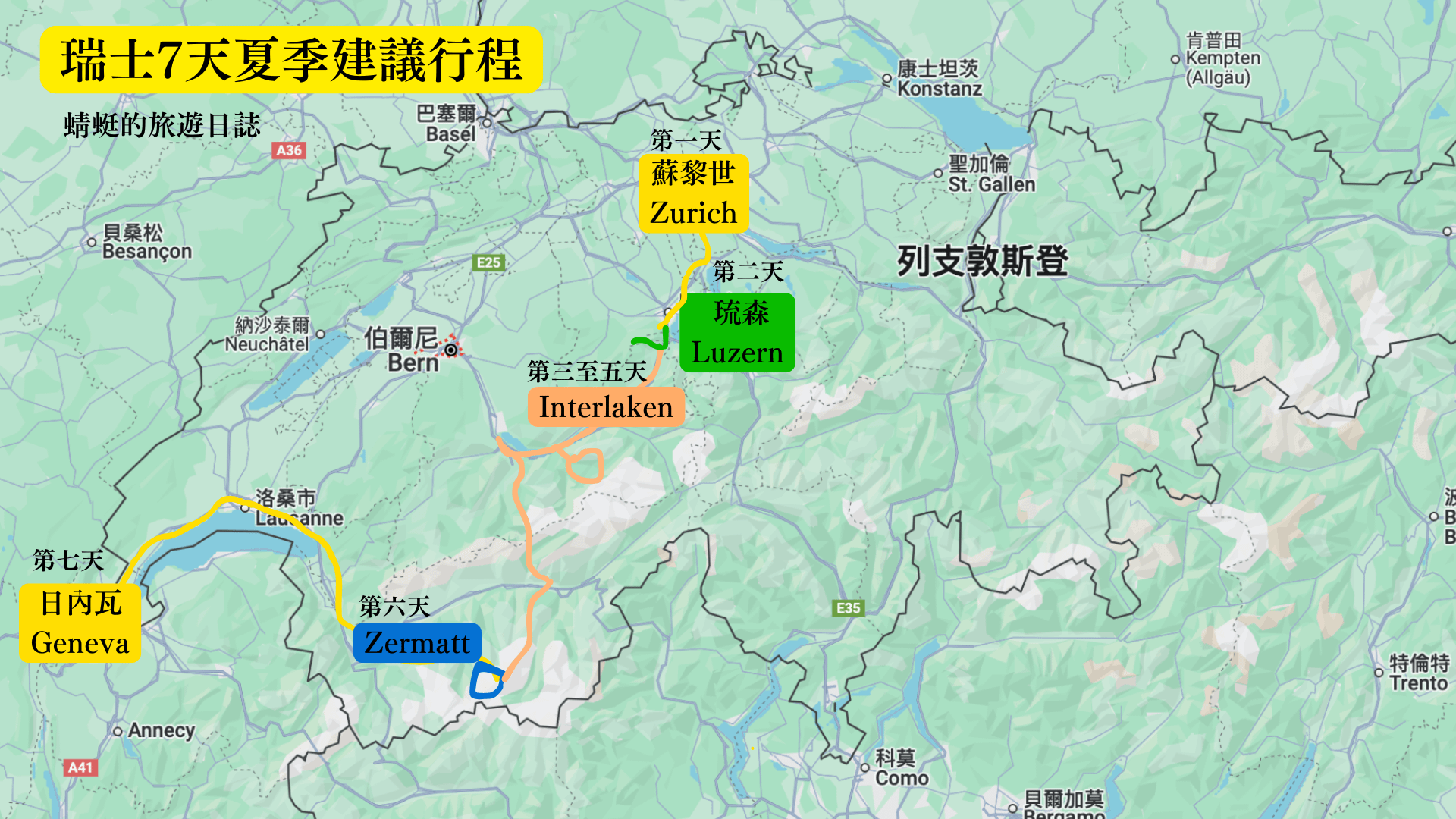 瑞士7天夏季建議行程