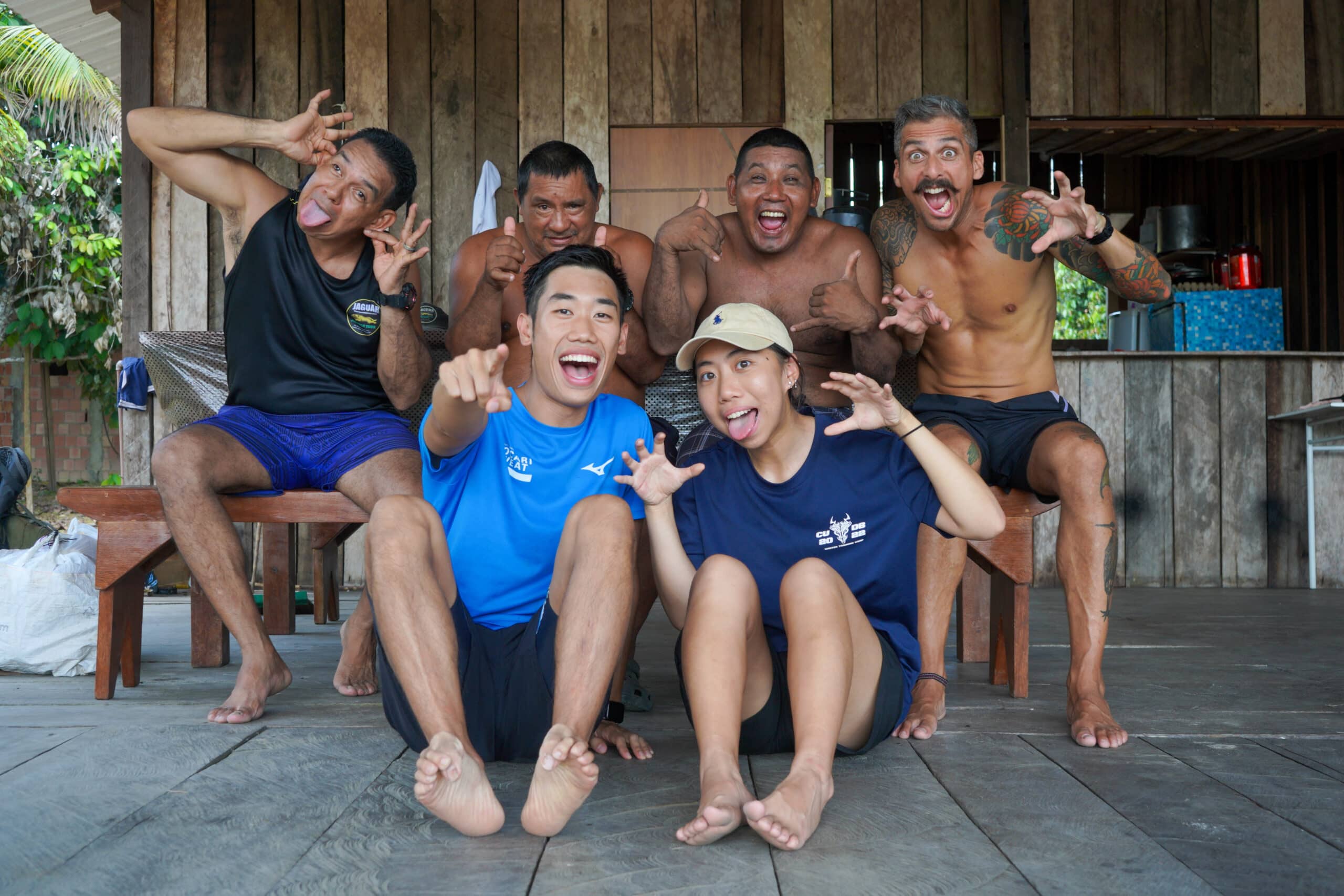 group photo at work camp in Amazon forest