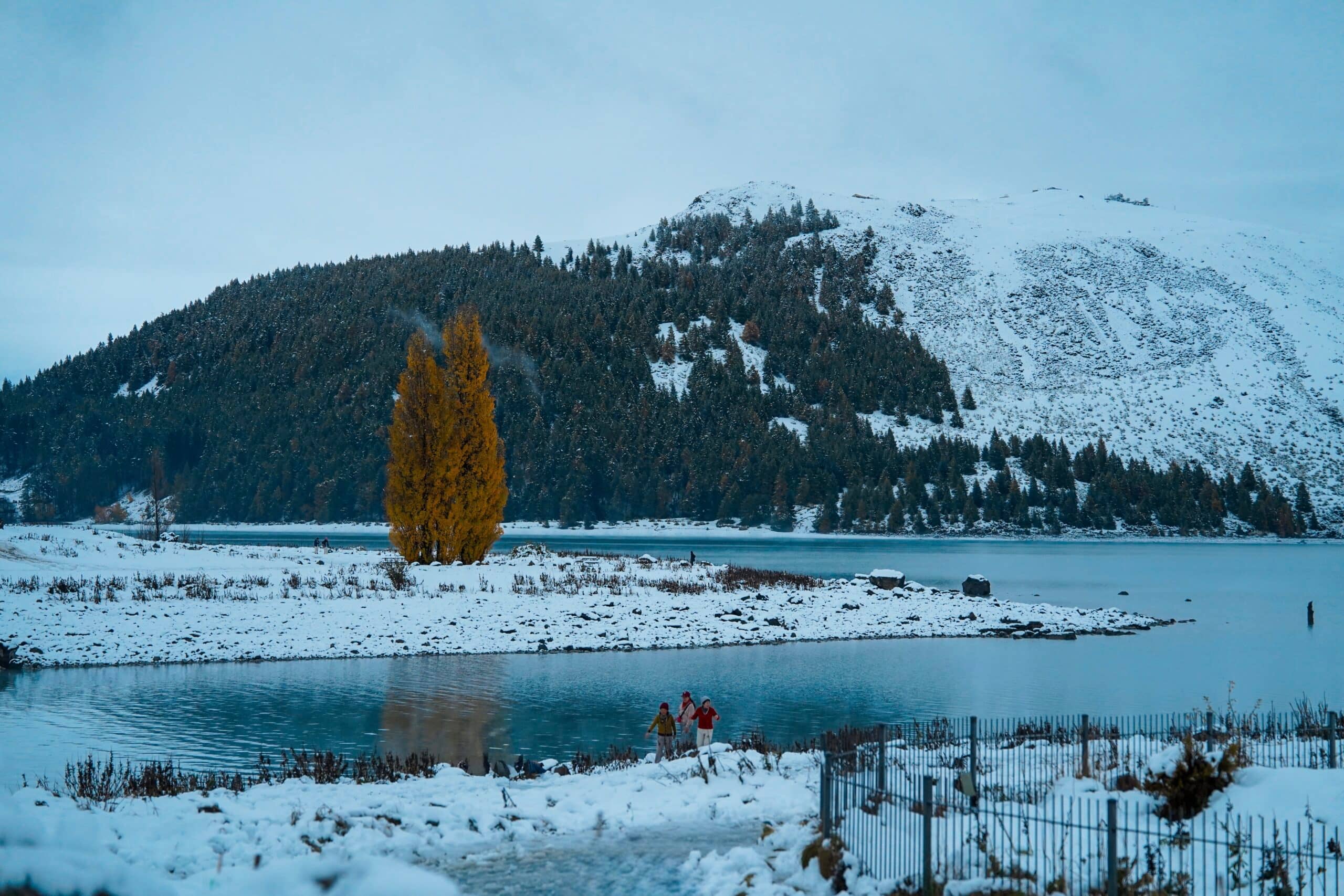 Lake Tekapo covered in snow
